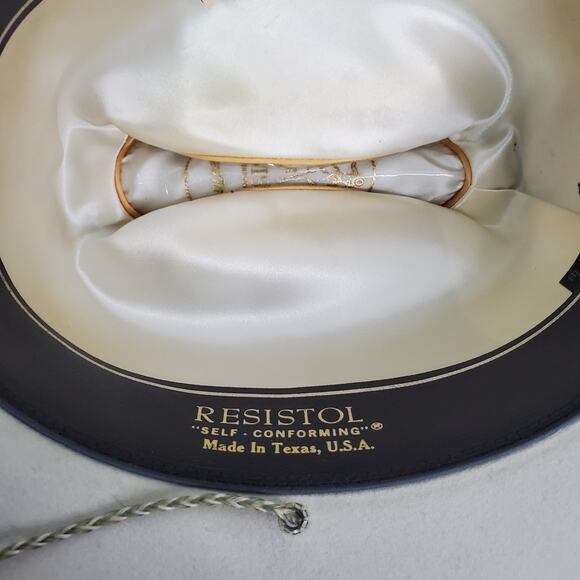 RESISTOL Cowboy Hat 6 7/8 5X Beaver Crystal White Cattleman Western A5036 L oval - Picture 6 of 16